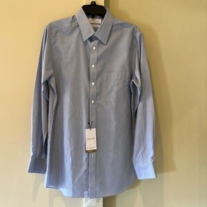 Roundtree & Yorke Gold Label blue patterned dress shirt 16 x 34 slim fit